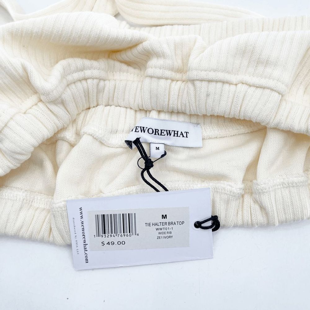NWT WeWoreWhat Tie Halter Bra Top Women's M Cream Ribbed Bandeau Crisscross - Picture 3 of 4